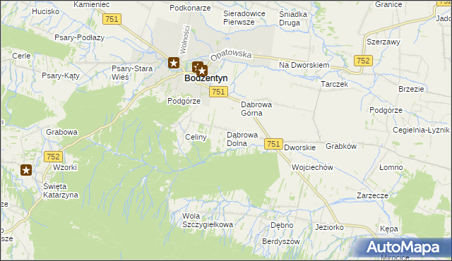 mapa Dąbrowa Dolna gmina Bodzentyn, Dąbrowa Dolna gmina Bodzentyn na mapie Targeo