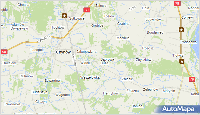 mapa Dąbrowa Duża gmina Chynów, Dąbrowa Duża gmina Chynów na mapie Targeo