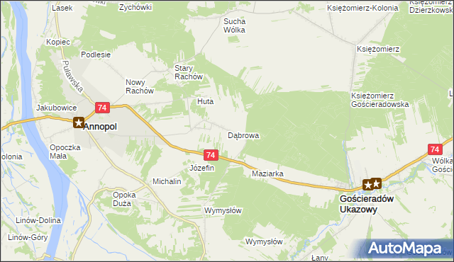 mapa Dąbrowa gmina Annopol, Dąbrowa gmina Annopol na mapie Targeo