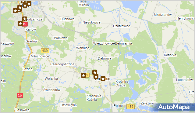 mapa Dąbrowa gmina Krośnice, Dąbrowa gmina Krośnice na mapie Targeo