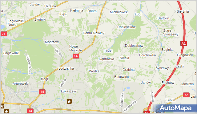 mapa Dąbrówka gmina Nowosolna, Dąbrówka gmina Nowosolna na mapie Targeo