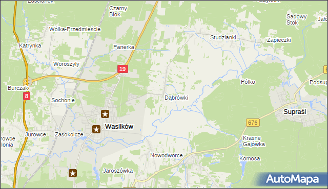 mapa Dąbrówki gmina Wasilków, Dąbrówki gmina Wasilków na mapie Targeo