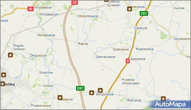 mapa Damianowice, Damianowice na mapie Targeo