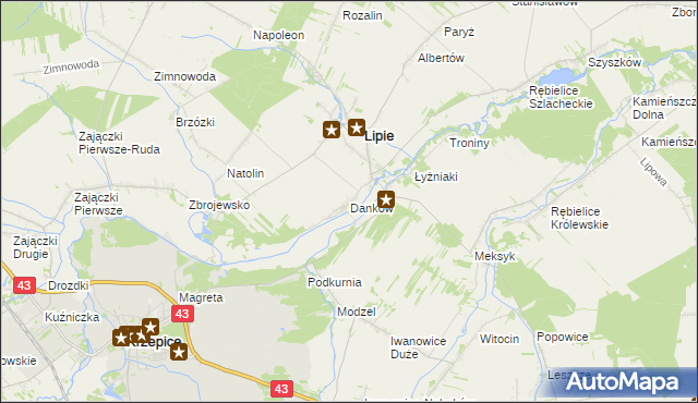 mapa Danków gmina Lipie, Danków gmina Lipie na mapie Targeo