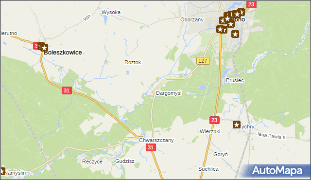 mapa Dargomyśl gmina Dębno, Dargomyśl gmina Dębno na mapie Targeo