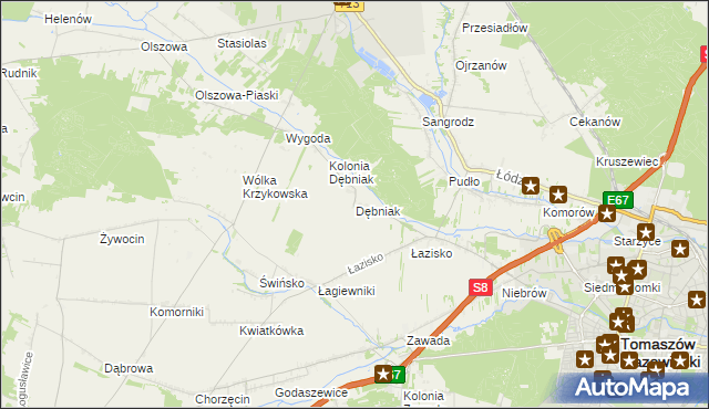 mapa Dębniak gmina Ujazd, Dębniak gmina Ujazd na mapie Targeo