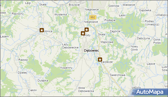 mapa Dębowiec powiat jasielski, Dębowiec powiat jasielski na mapie Targeo