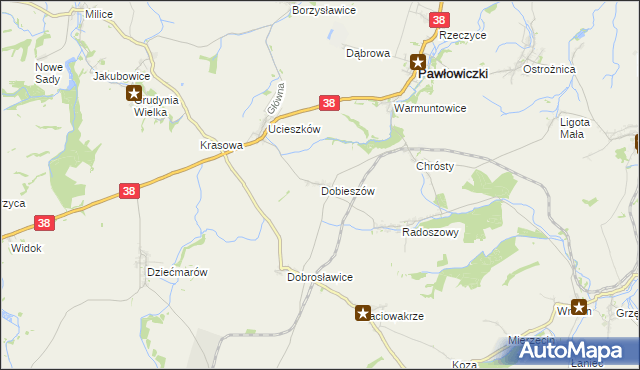 mapa Dobieszów gmina Pawłowiczki, Dobieszów gmina Pawłowiczki na mapie Targeo