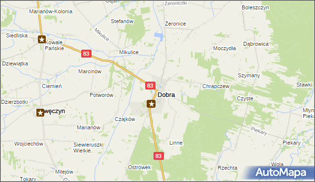 mapa Dobra powiat turecki, Dobra powiat turecki na mapie Targeo