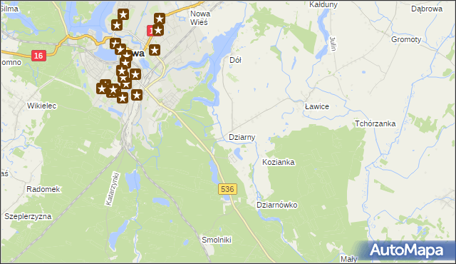 mapa Dziarny, Dziarny na mapie Targeo