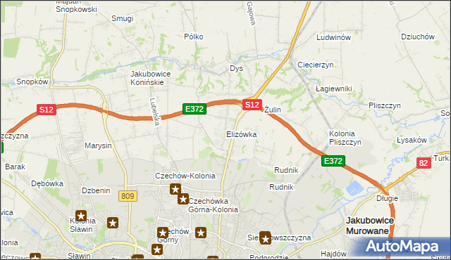 mapa Elizówka gmina Niemce, Elizówka gmina Niemce na mapie Targeo