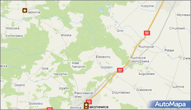 mapa Elżbieciny, Elżbieciny na mapie Targeo