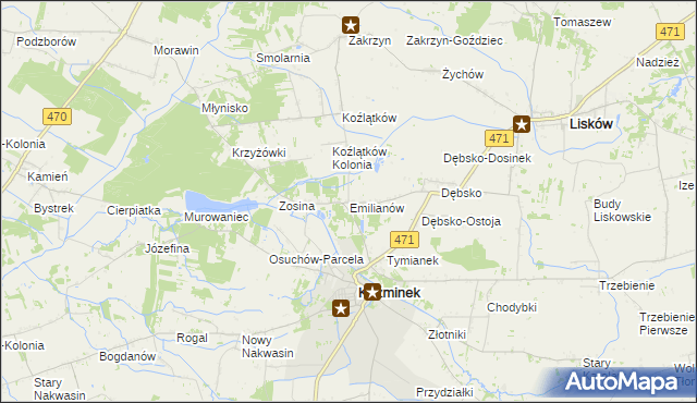 mapa Emilianów gmina Koźminek, Emilianów gmina Koźminek na mapie Targeo