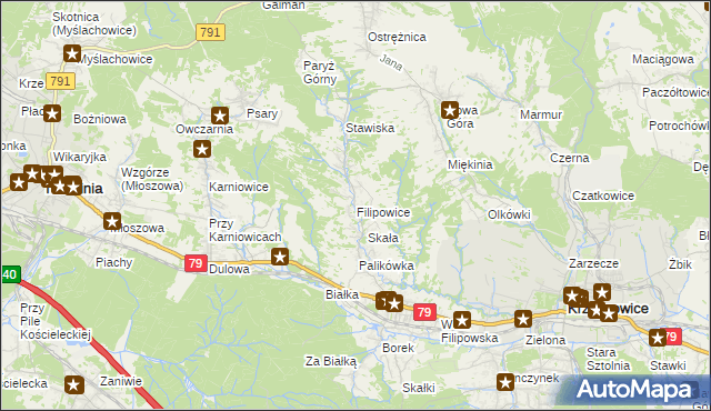 mapa Filipowice gmina Krzeszowice, Filipowice gmina Krzeszowice na mapie Targeo
