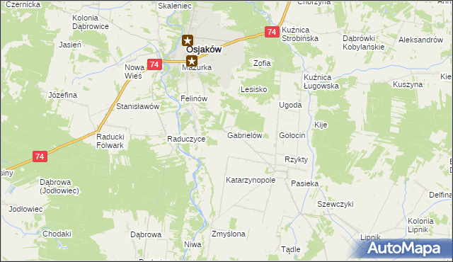 mapa Gabrielów gmina Osjaków, Gabrielów gmina Osjaków na mapie Targeo