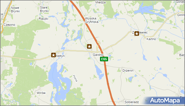 mapa Gardno gmina Gryfino, Gardno gmina Gryfino na mapie Targeo