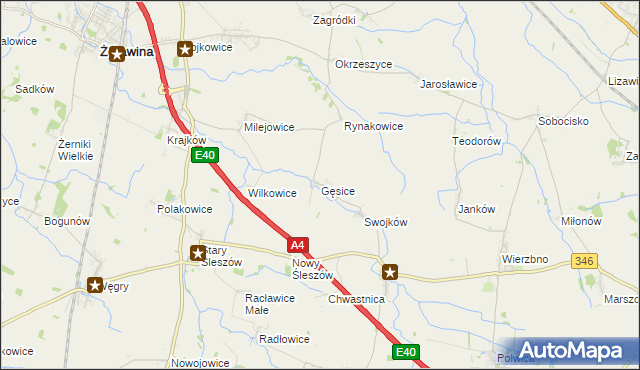 mapa Gęsice gmina Domaniów, Gęsice gmina Domaniów na mapie Targeo