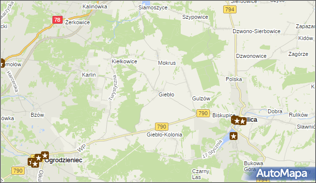 mapa Giebło, Giebło na mapie Targeo