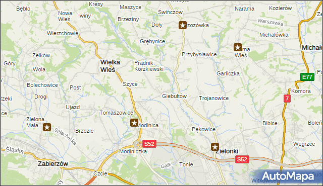 mapa Giebułtów gmina Wielka Wieś, Giebułtów gmina Wielka Wieś na mapie Targeo