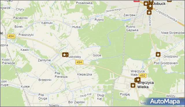 mapa Golce gmina Wręczyca Wielka, Golce gmina Wręczyca Wielka na mapie Targeo
