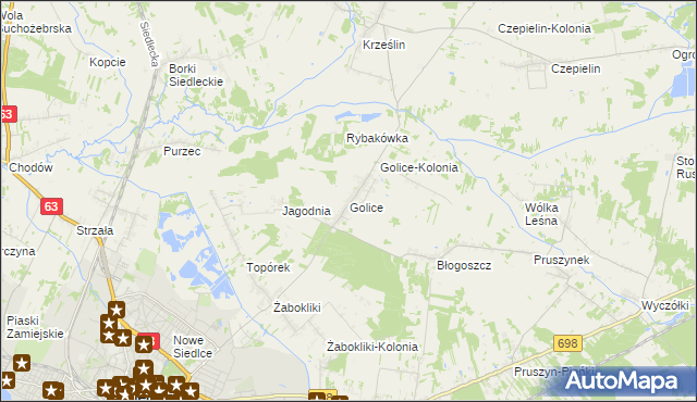 mapa Golice gmina Siedlce, Golice gmina Siedlce na mapie Targeo