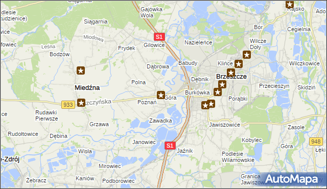 mapa Góra gmina Miedźna, Góra gmina Miedźna na mapie Targeo