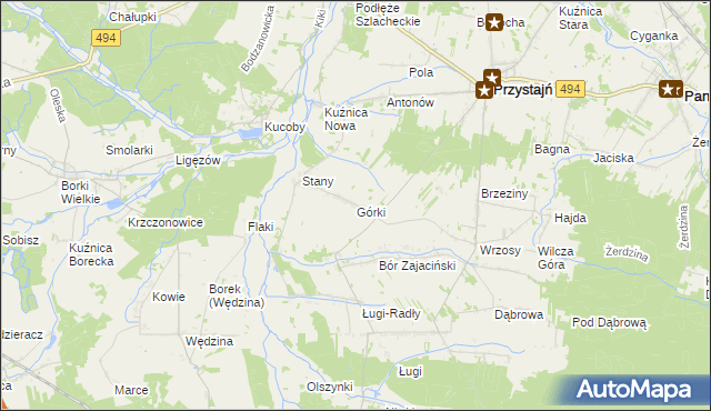 mapa Górki gmina Przystajń, Górki gmina Przystajń na mapie Targeo