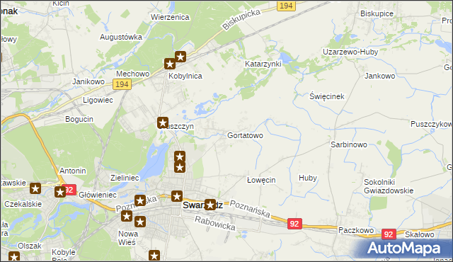 mapa Gortatowo gmina Swarzędz, Gortatowo gmina Swarzędz na mapie Targeo