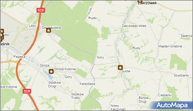 mapa Góry gmina Zakrzówek, Góry gmina Zakrzówek na mapie Targeo