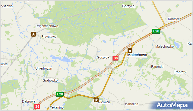 mapa Gorzyca gmina Malechowo, Gorzyca gmina Malechowo na mapie Targeo