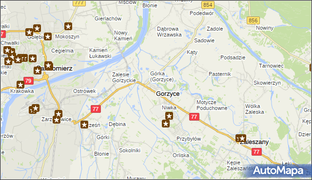 mapa Gorzyce powiat tarnobrzeski, Gorzyce powiat tarnobrzeski na mapie Targeo