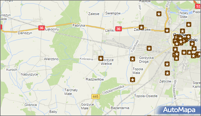 mapa Gorzyce Wielkie, Gorzyce Wielkie na mapie Targeo