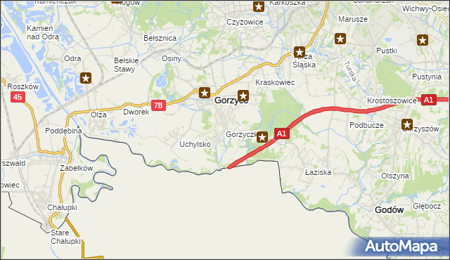 mapa Gorzyczki gmina Gorzyce, Gorzyczki gmina Gorzyce na mapie Targeo