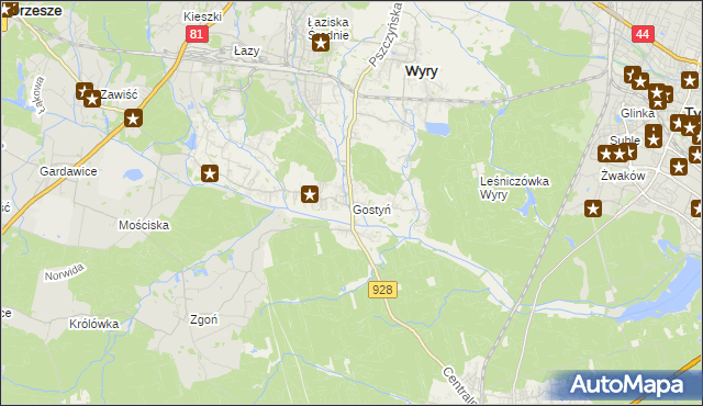 mapa Gostyń gmina Wyry, Gostyń gmina Wyry na mapie Targeo