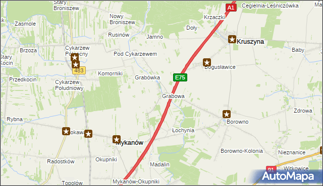 mapa Grabowa gmina Mykanów, Grabowa gmina Mykanów na mapie Targeo