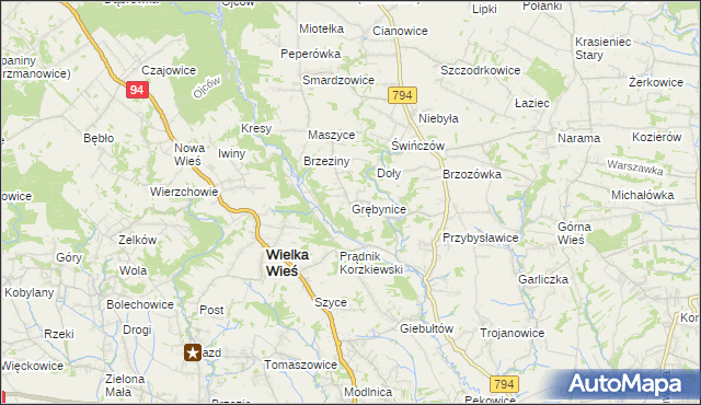 mapa Grębynice, Grębynice na mapie Targeo