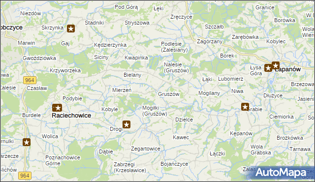 mapa Gruszów gmina Raciechowice, Gruszów gmina Raciechowice na mapie Targeo