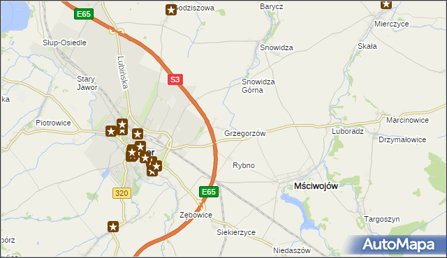 mapa Grzegorzów gmina Mściwojów, Grzegorzów gmina Mściwojów na mapie Targeo