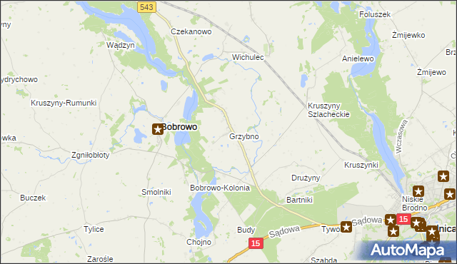 mapa Grzybno gmina Bobrowo, Grzybno gmina Bobrowo na mapie Targeo