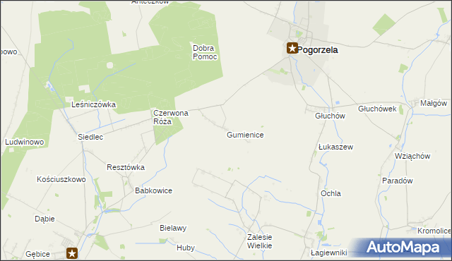 mapa Gumienice gmina Pogorzela, Gumienice gmina Pogorzela na mapie Targeo