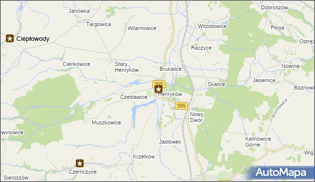 mapa Henryków gmina Ziębice, Henryków gmina Ziębice na mapie Targeo