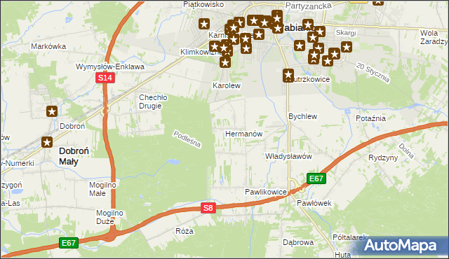 mapa Hermanów gmina Pabianice, Hermanów gmina Pabianice na mapie Targeo