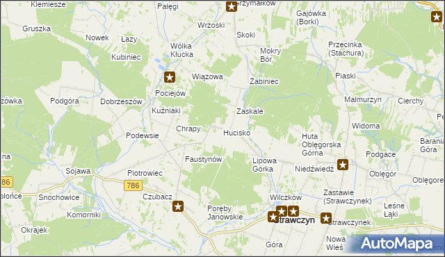 mapa Hucisko gmina Strawczyn, Hucisko gmina Strawczyn na mapie Targeo