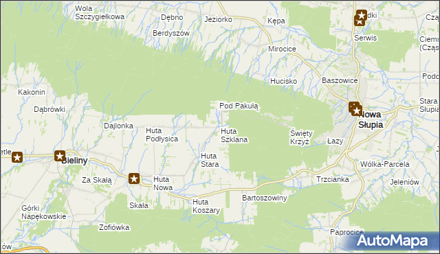 mapa Huta Szklana gmina Bieliny, Huta Szklana gmina Bieliny na mapie Targeo