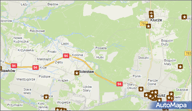 mapa Hutki gmina Bolesław, Hutki gmina Bolesław na mapie Targeo