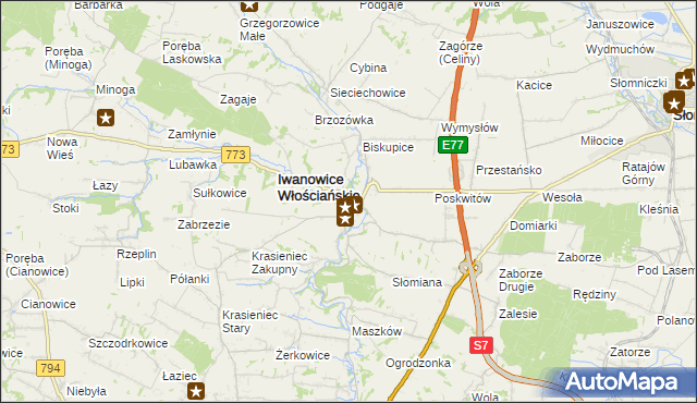 mapa Iwanowice Dworskie, Iwanowice Dworskie na mapie Targeo