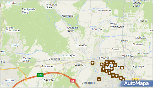 mapa Izabelów gmina Zduńska Wola, Izabelów gmina Zduńska Wola na mapie Targeo