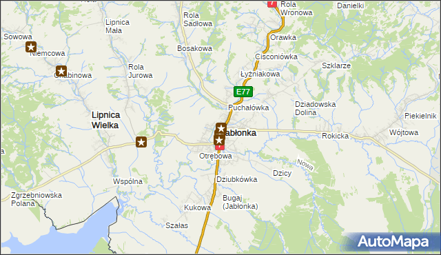 mapa Jabłonka powiat nowotarski, Jabłonka powiat nowotarski na mapie Targeo