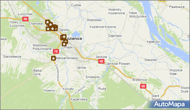 mapa Janików gmina Kozienice, Janików gmina Kozienice na mapie Targeo