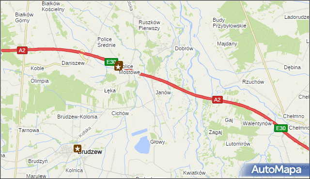 mapa Janów gmina Brudzew, Janów gmina Brudzew na mapie Targeo